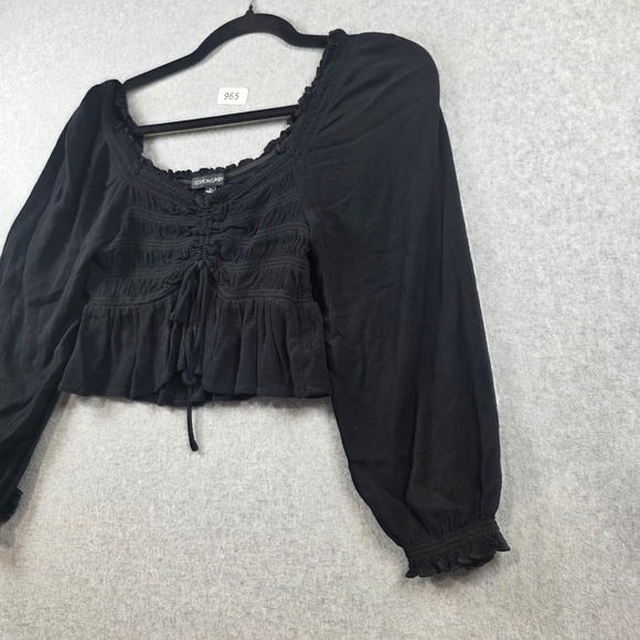 Cotton Candy Black Smocked Peasant Crop Top Long Balloon Sleeve Small - Picture 3 of 9